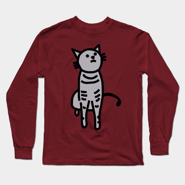 Grey Cat Thick Black Line Drawing Long Sleeve T-Shirt by ellenhenryart